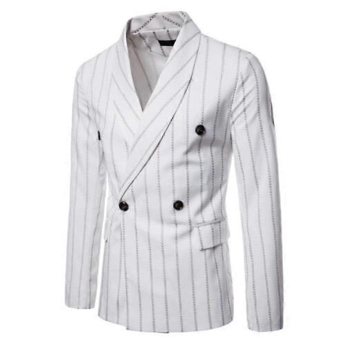 (XL,white)Men's striped suit jacket premium design 1