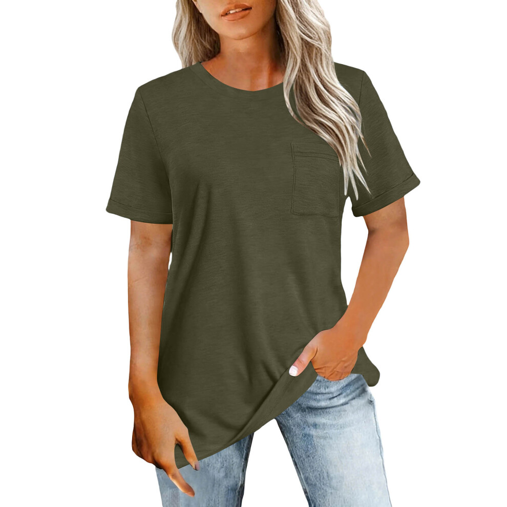 Women's Loose Short-Sleeve Summer Casual Top Basic-Army Green M