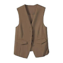 (XL,khaki)Women Suit Waistcoat Single-breasted V Neck Sleeveless Decorative Pockets Cardigan Solid Color Formal Business