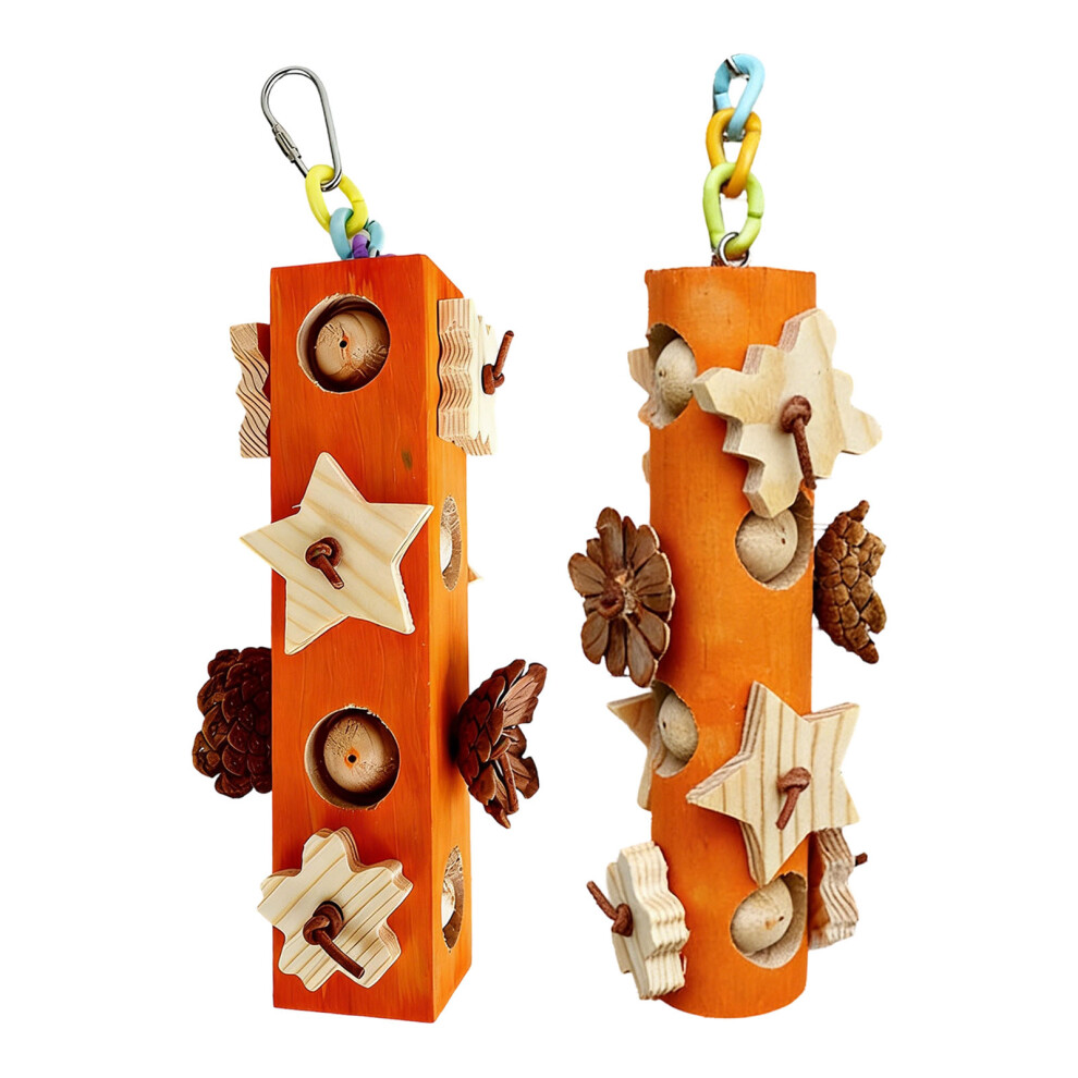 Wooden Chewing Block Pinecone Parrots Foraging Toy-Orangecolor 7754002146046
