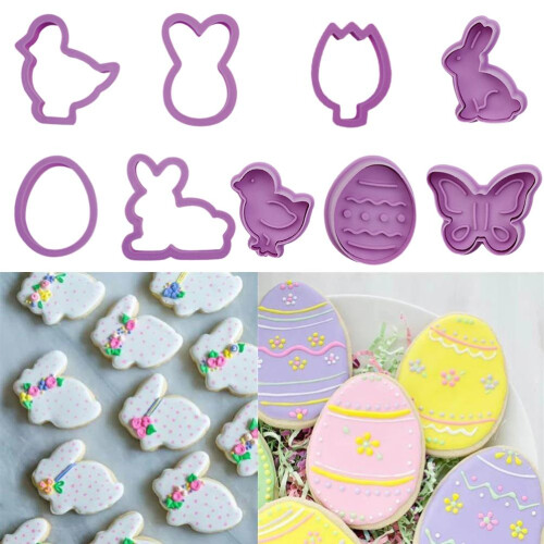 9PCS Plastic Bunny Biscuit Cutter Set | Easter DIY Baking Tool Purple 2
