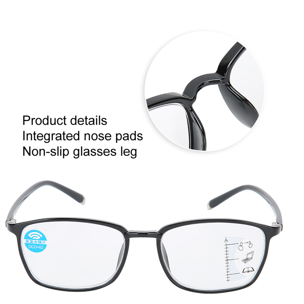 Black Unisex Multifocal Reading Glasses +250 For Presbyopia