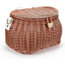 Kids Bike Basket Set, Tricycle Basket, Handwoven Children Bike Basket with Lid & Shoulder Strap, Front Handlebar BasketBrown