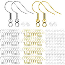 Örhängestillverkningskit för DIY-smyckesprojekt, Hypoallergena örhängeskrokar med guldpläterad finish, Fiskkrokstrådar och silikonbaksida,