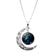 Pendentif astrologique pour une élégance quotidienne, collier avec signe du zodiaque et motif croissant de lune, accessoire tendance inspiré du