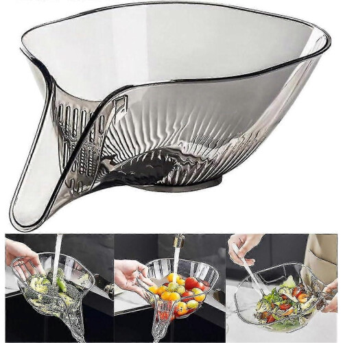 Drain Basket Multi-Functional Plastic Draining Bowl,Washing Vegetable Fruit Salad (Grey) - RIpj