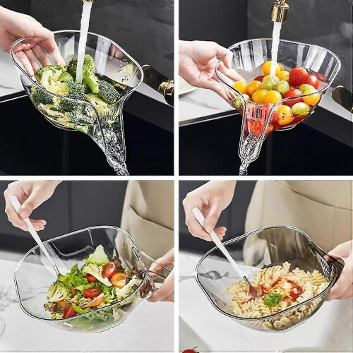 Drain Basket Multi-Functional Plastic Draining Bowl,Washing Vegetable Fruit Salad (Grey) - RIpj 2