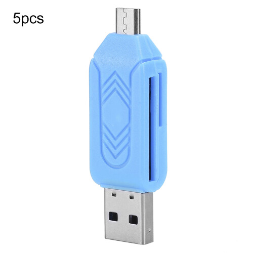 5Pcs USB 2.0 OTG Card Reader for Android & PC, Blue, Pink, Green, Black