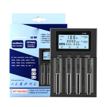 LII-M4 4-Slot Lithium/NiMH Battery Charger with LCD, Black