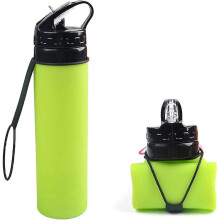(Green)600ml Foldable Water Bottle, Silicone Foldable Water Bottle, Leak-proof Sports Collapsible Water Bottle For Running Hiking