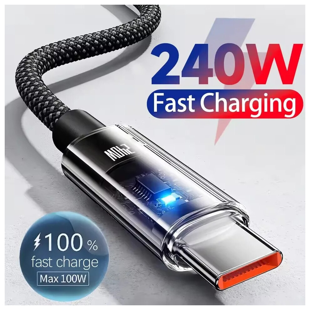 (240W) Nylon Cable Usb Type C Super Fast Charging Cable For Samsung Xiaomi Huawei Honor Black 105466262341
