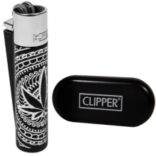Silver Black Clipper Leaf Design Jet Flame Lighter