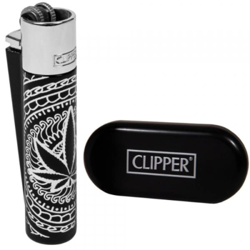 Clipper Silver Black Clipper Leaf Design Jet Flame Lighter
