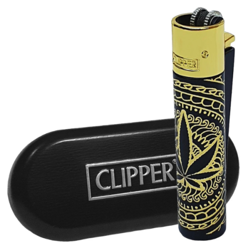 Clipper Gold Black Clipper Leaf Design Jet Flame Lighter