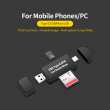 High-Speed 3-in-1 OTG Card Reader USB-C Micro USB SD TF for PCs & Phones