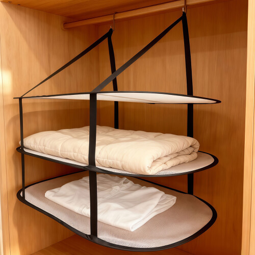 Multipurpose Foldable Mesh Drying Basket 3 Tiers Space-Black 2