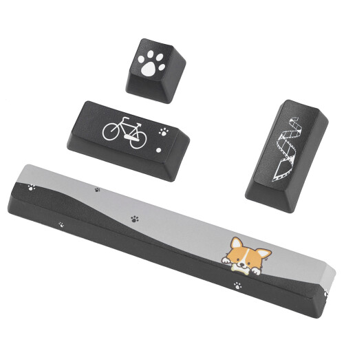 DIY Mini Black Dogs Pattern Keycaps Set for Mechanical Keyboard, 4 Pcs