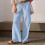 Women HighWide Leg Pants Drawstring Side Slit-Navy Blue M 7