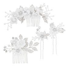 Gult blomsterhuvudbonad för bröllop, Brudhårkam och hårspännen med vintageblommor, eleganta hårspännen med pärlor och strass, lämplig för