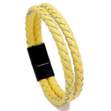 (Yellow) Men's Trend Vintage Braided Double Circle Bracelet Simple Fashion Imitation Leather Bracelet Bracelet - Pjun