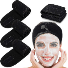 (Black) 4 Pcs Facial Headband Head Wrap Cloth Stretch For Bath, Makeup And Sport - Pjun