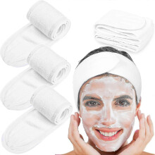 (White) 4 Pcs Facial Headband Head Wrap Cloth Stretch For Bath, Makeup And Sport - Pjun