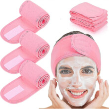 (Pink) 4 Pcs Facial Headband Head Wrap Cloth Stretch For Bath, Makeup And Sport - Pjun