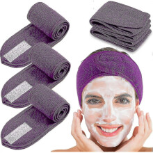 (Purple) 4 Pcs Facial Headband Head Wrap Cloth Stretch For Bath, Makeup And Sport - Pjun