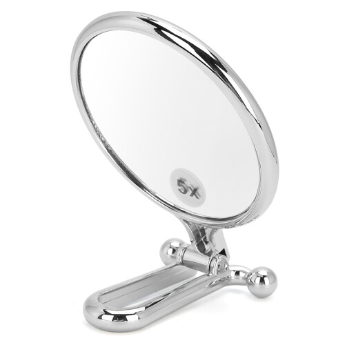 5X Magnifying Folding Cosmetic Mirror - Silver, 7.5cm Diameter 2