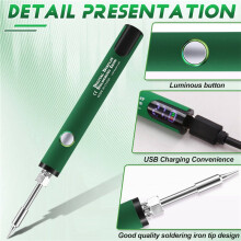3X 510 Thread Soldering Iron Kit 3-Gear Adjustable Voltage with Soldering Iron Tip 650mAh USB Rechargeable Green