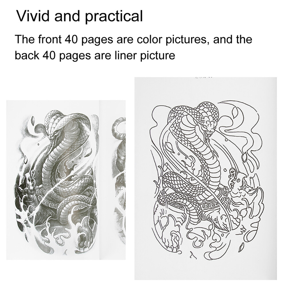80 Pages Tattoo Practice Book with Color & Outline Pages, 28.5 x 21cm