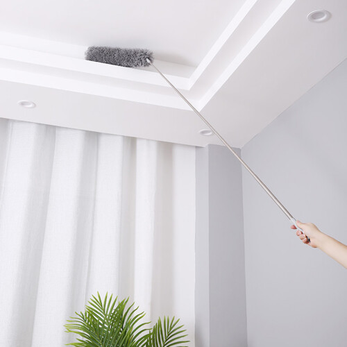 telescopic microfiber duster with flexible head for ceiling and spider web cleaning 1