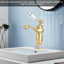 Antique Gold Brass Basin Faucet Hot Cold Water Tap 18.5cm