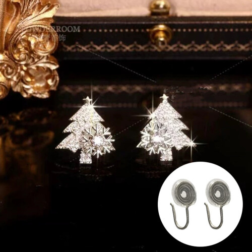 Christmas Tree Earrings Women Micro-inlaid Zircon Silver 1