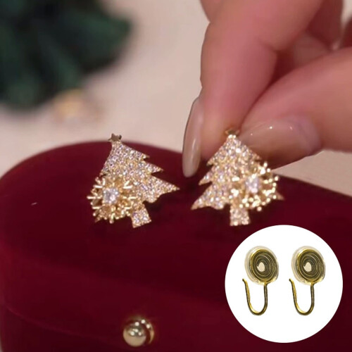 Christmas Tree Earrings Women Micro-inlaid Zircon Silver 1