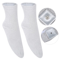 Silver Fiber Electrode Socks for Pain Relief, Light Gray, Double Side PU Leather