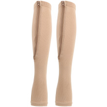 Zipper Mid Calf Compression Socks, Skin+Bronze, L/XL