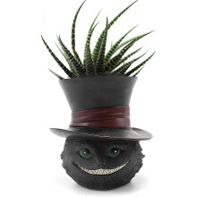 Unique Black Cat Head Little Planter Pot, Cute Succulent Indoor Flower Pot, Funny Novelty Resin Plant Flowerpot, Cheshire Cat Pen Brushes Holder, Love