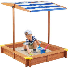 "Cassone per sabbia per bambini - GINGER HOME - Tettoia regolabile anti-UV - Legno di pino 118x118x118 cm - Tettoia rotante 360"