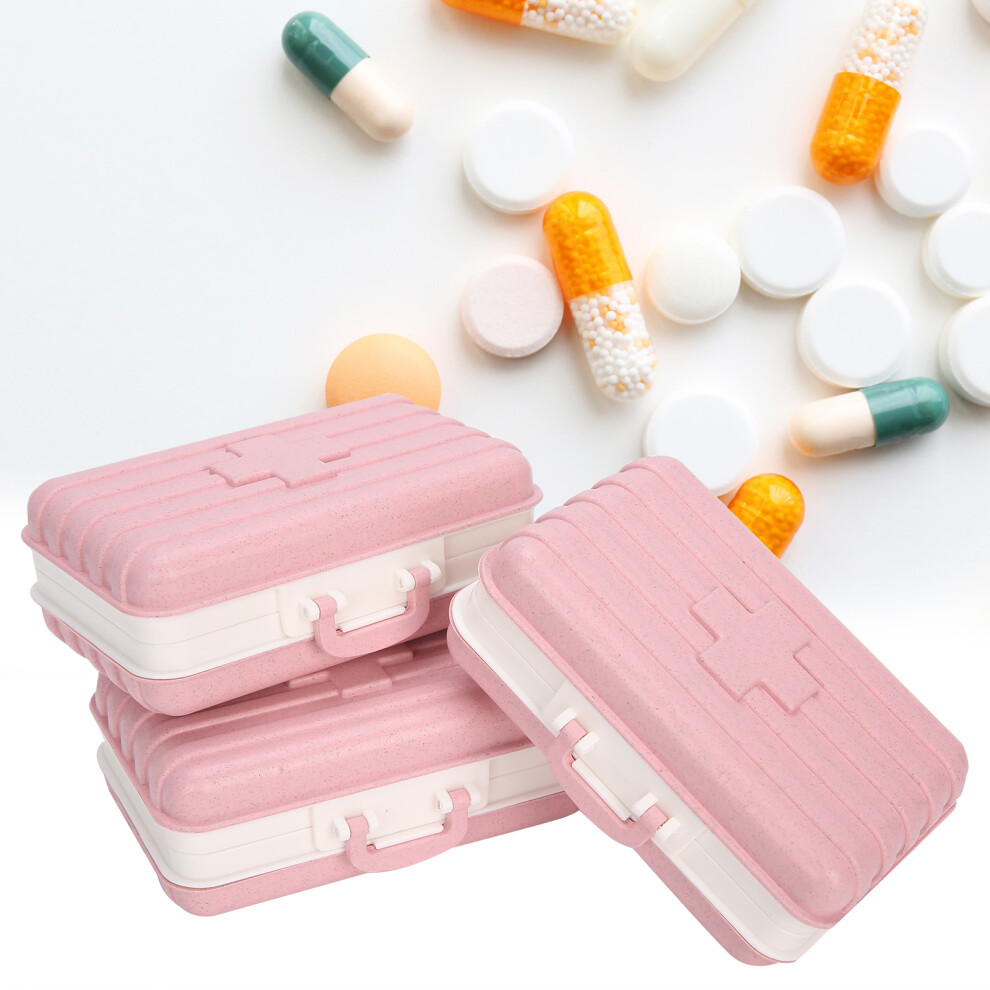 Pink Medicine Storage Case 3Pcs 6-Grid Travel Suitcase For Pills And Tablets