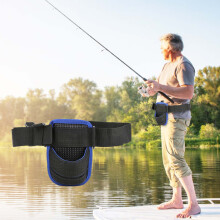 Lightweight Oxford Waist Fishing Rod Holder Belt, Black/Blue, Fits 125cm
