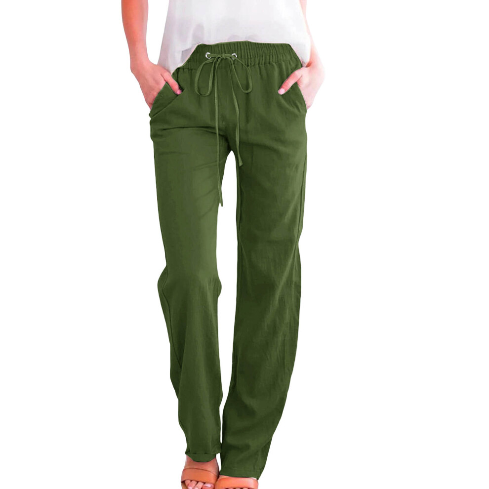 Cotton Linen Pants Wide Leg Palazzo Summer Flowys-Green XL