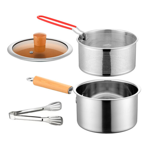 Efficient Deep Fryers Set with Lid Frying Strainer Basket