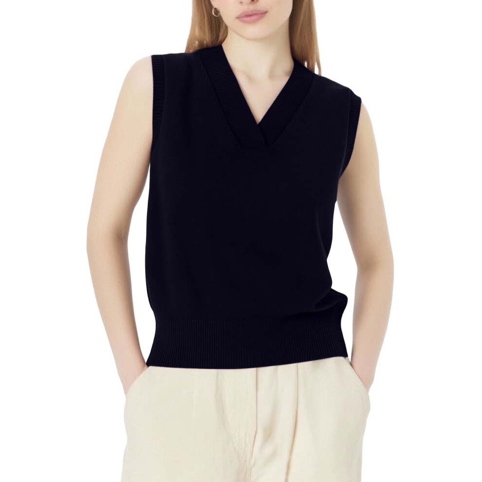Dark/Grey Women's V-Neck Sweater Vest, Sleeveless Ribbed- Xxxl