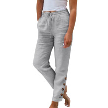 Linen Cotton Pants For Women Pull On Straight Leg-Gray XXXL