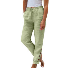 Linen Cotton Pants For Women Pull On Straight-Light Green XXXL