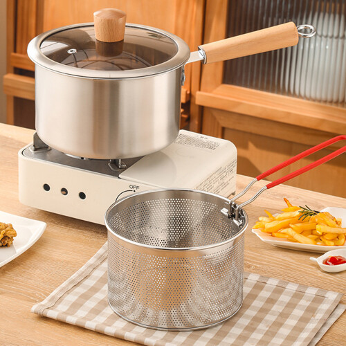 Efficient Deep Fryers Set with Lid Frying Strainer Basket 1