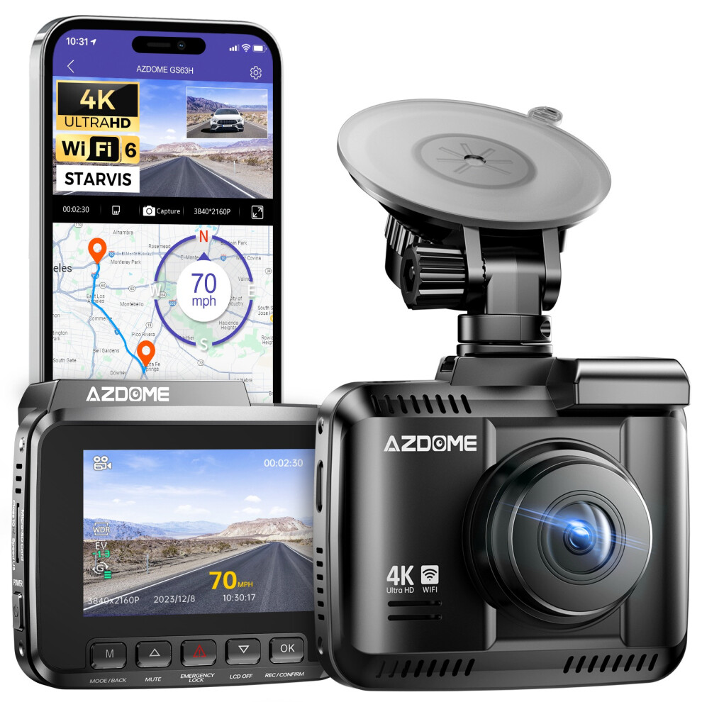Azdome Gs63h Dashcam Front Rear 4K Gps Wifi Dash Cam Car With Starvis 001243367547
