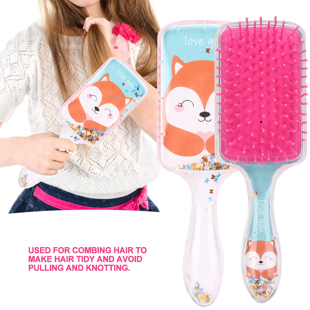 Kids Hair Comb With Cartoon Sequins Gasbag - Scalp Massage & Styling Tool Blue