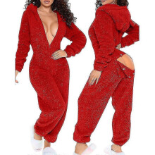(l, red) Onesie Pajamas Long Warm Brushed Bodysuit - DD